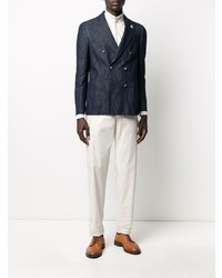 Мужской темно-синий джинсовый двубортный пиджак от Lardini