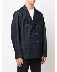 Мужской темно-синий джинсовый двубортный пиджак от Barena