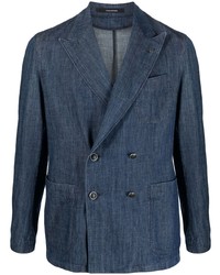 Мужской темно-синий джинсовый двубортный пиджак от Tagliatore