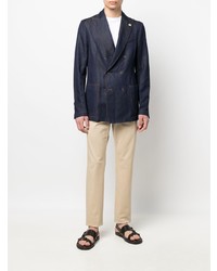 Мужской темно-синий джинсовый двубортный пиджак от Lardini