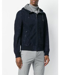 Мужской темно-синий замшевый бомбер от Herno