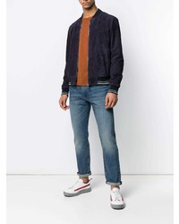 Мужской темно-синий замшевый бомбер от Orciani