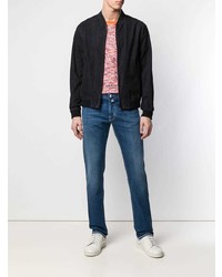 Мужской темно-синий замшевый бомбер от Herno