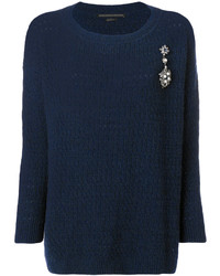 Женский темно-синий кашемировый свитер с украшением от Ermanno Scervino