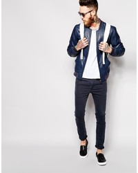 Мужской темно-синий кожаный бомбер от Asos