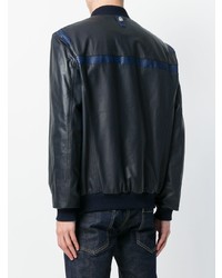Мужской темно-синий кожаный бомбер от Billionaire