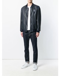 Мужской темно-синий кожаный бомбер от Billionaire