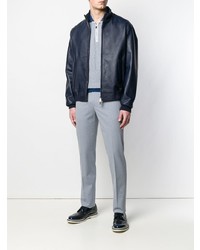 Мужской темно-синий кожаный бомбер от Canali