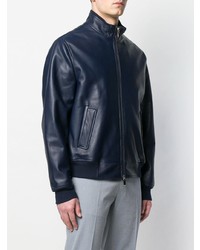 Мужской темно-синий кожаный бомбер от Canali