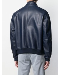 Мужской темно-синий кожаный бомбер от Canali