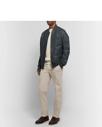 Мужской темно-синий кожаный бомбер от Loro Piana