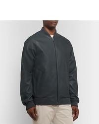 Мужской темно-синий кожаный бомбер от Loro Piana