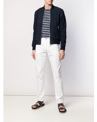 Мужской темно-синий кожаный бомбер от Officine Generale