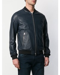 Мужской темно-синий кожаный бомбер от Drome