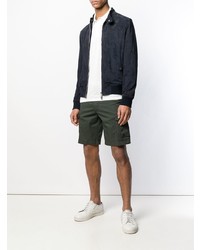 Мужской темно-синий кожаный бомбер от Eleventy