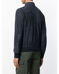 Мужской темно-синий кожаный бомбер от Eleventy