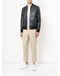 Мужской темно-синий кожаный бомбер от CK Calvin Klein