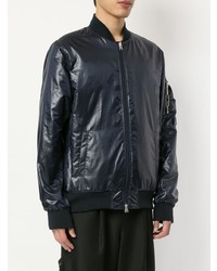 Мужской темно-синий кожаный бомбер от Yoshiokubo