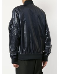 Мужской темно-синий кожаный бомбер от Yoshiokubo