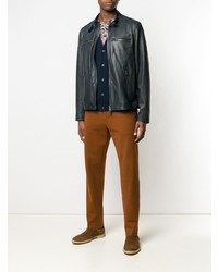 Мужской темно-синий кожаный бомбер от Etro