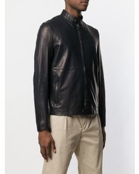 Мужской темно-синий кожаный бомбер от Salvatore Santoro