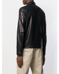 Мужской темно-синий кожаный бомбер от Salvatore Santoro