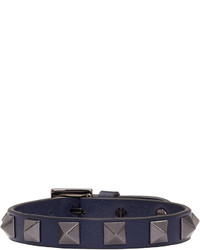 Мужской темно-синий кожаный браслет от Valentino