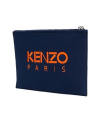 Темно-синий кожаный клатч с вышивкой от Kenzo