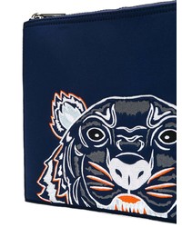 Темно-синий кожаный клатч с вышивкой от Kenzo