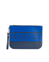 Мужской темно-синий кожаный мужской клатч с принтом от Alexander McQueen