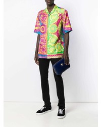 Мужской темно-синий кожаный мужской клатч от Versace