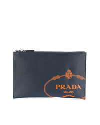 Мужской темно-синий кожаный мужской клатч от Prada