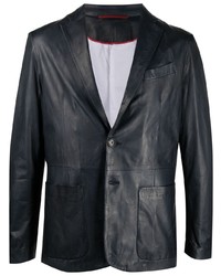 Мужской темно-синий кожаный пиджак от Suprema