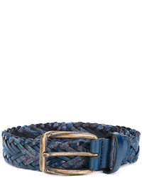 Мужской темно-синий кожаный плетеный ремень от Etro