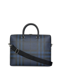 Темно-синий кожаный портфель в шотландскую клетку от Burberry