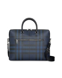 Темно-синий кожаный портфель в шотландскую клетку от Burberry