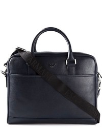 Темно-синий кожаный портфель от Emporio Armani