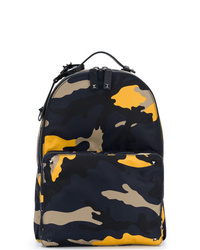 Темно-синий кожаный рюкзак с камуфляжным принтом