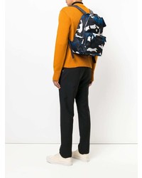 Мужской темно-синий кожаный рюкзак с камуфляжным принтом от Valentino