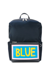 Темно-синий кожаный рюкзак с принтом