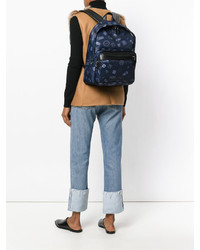 Женский темно-синий кожаный рюкзак с принтом от Bally