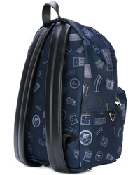 Женский темно-синий кожаный рюкзак с принтом от Bally