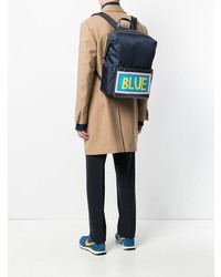 Мужской темно-синий кожаный рюкзак с принтом от Fendi