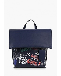 Женский темно-синий кожаный рюкзак с принтом от Vitacci
