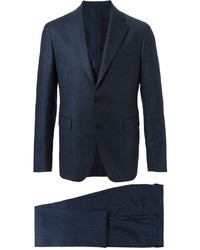 Темно-синий костюм-тройка в вертикальную полоску от Tagliatore