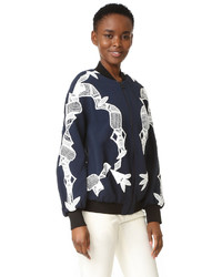 Женский темно-синий кружевной бомбер с вышивкой от JONATHAN SIMKHAI