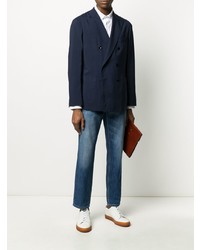 Мужской темно-синий легкий двубортный пиджак от Boglioli