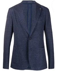 Мужской темно-синий льняной вязаный пиджак от Tagliatore