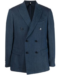 Мужской темно-синий льняной двубортный пиджак от 120% Lino