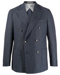 Мужской темно-синий льняной двубортный пиджак от Barba